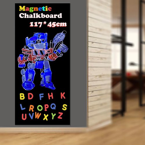LACQWO Magnetic Chalkboard Contact Paper for Wall 46.3"x18" Self Adhesive Magnetic Wall Board Sticker with 12 Colors Liquid Chalk and 36 Magnet Letters for Kids, Black Chalk Board Wallpaper Roll