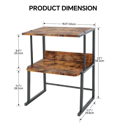 Homeiju Desktop Printer Stand,3 Tier Wood Storage Shelves, Multi-Function Storage for Fax Machine, Scanner, Files, Books, Heavy-Duty Metal Frame with Space-Saving, Rustic Brown