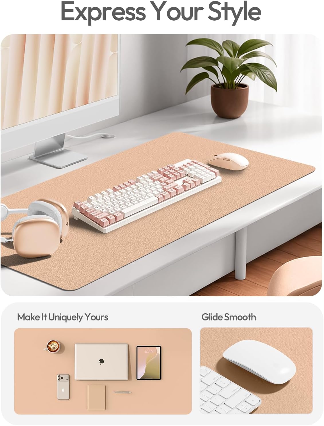 YSAGi Leather Desk Protector - Large Non-Slip PU Leather Office Mat | Waterproof Writing Pad (Latte, 47.2" x 23.21")