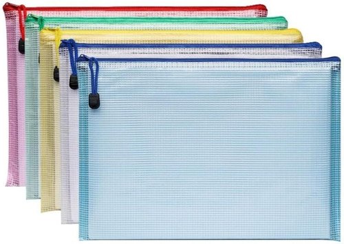 Mesh Zipper Pouch Bags - 5 Pack Waterproof Clear Storage Pouches | 13.2 x 9.4 Inch for Home, Office, Travel