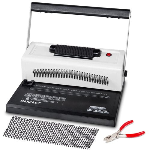MAKEASY Spiral Coil Binding Machine with 46 Fully Disengaging Pins - Electric Coil Inserter - Adjustable Side Margin, Comes with Free 1 Box Coil Spines & Plier, 20 Sheet Punch Capacity