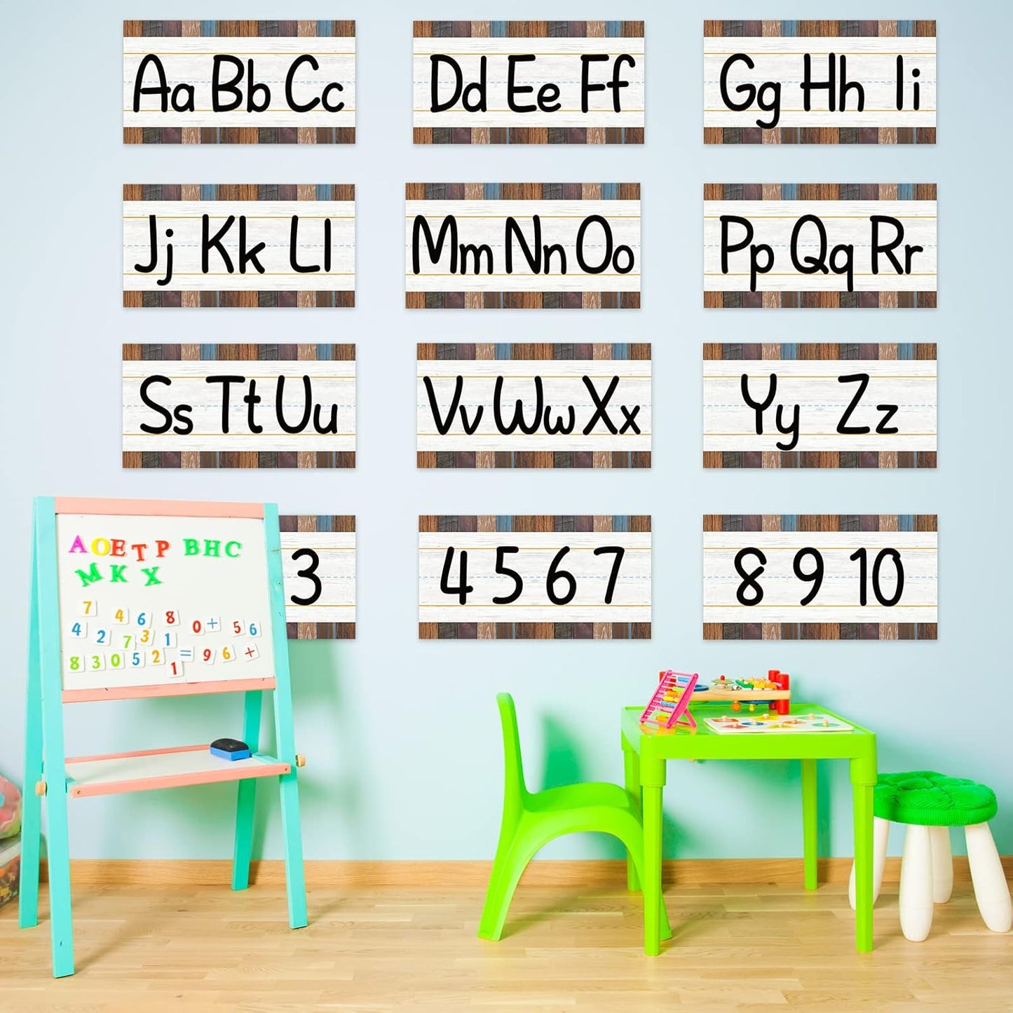 Skiennix Alphabet Bulletin Board Strips Set - 12 Pieces ABC & Number Border Posters for Classroom | Industrial Chic Design
