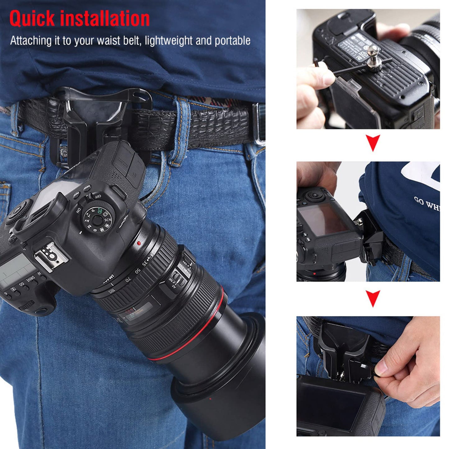POCREATION Camera Waist Belt Holster Holder, 1Pc Camera Hanger 1/4in Screw Mount Quick Release Waist Belt Buckle Holder for DSLR