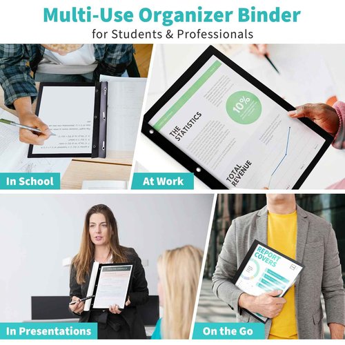 Binditek 30 Pack Clear Front Report Covers with 3 Prongs, 100-Sheet Capacity, Heavy-Duty Plastic Report Folder with Black Back Covers, 3 Metal Prongs Fasteners, for Letter Size, Office Supplies