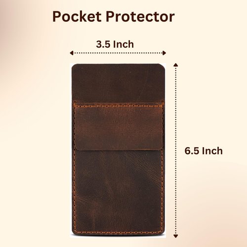 CestAntiQ Pocket Protector for Men, Full Grain Heavy Duty Leather Pen Protect Holder for Shirts, Lab Coats, Holds Pens, Pointers, Cards, Pocket Protectors for Pens and Pencils Brown
