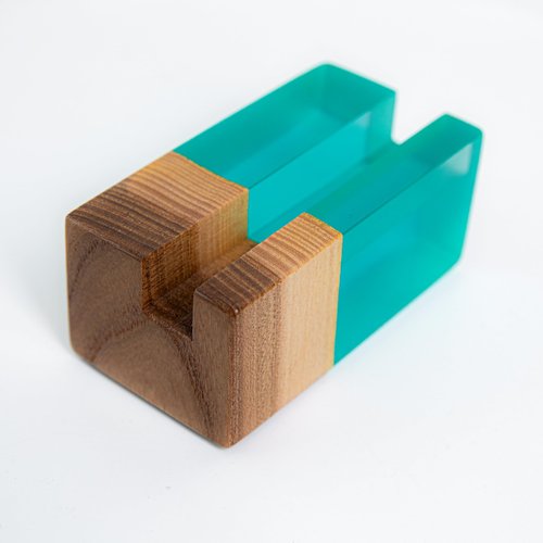 RWA Business Card Holder for Men & Women - Handcrafted Epoxy & Wood, Stylish & Durable Business Card Organizer, Premium Business Card Holders Desk Accessory for Professionals - ELEMENT aqua/dark