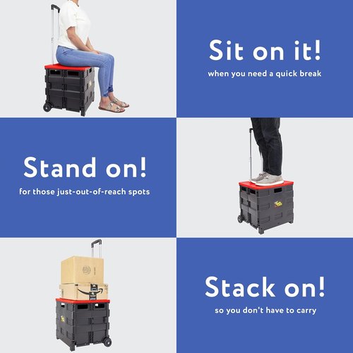 dbest Products Quik Cart - Collapsible Rolling Crate on Wheels | Heavy-Duty Tote Basket, 80 lbs Capacity, Red