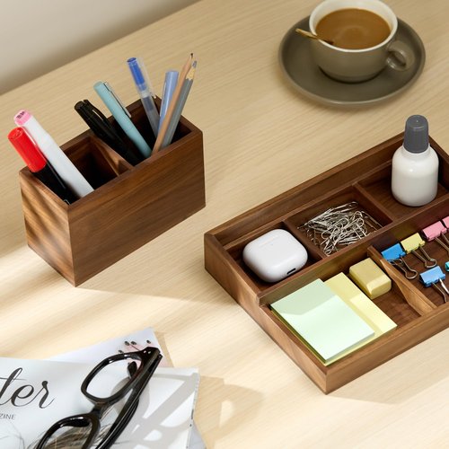 KORUA Walnut Wood Desk Organizer for Office, Pen Holder for Desk, Pen Organizer for Desk, Walnut Pencil Holder