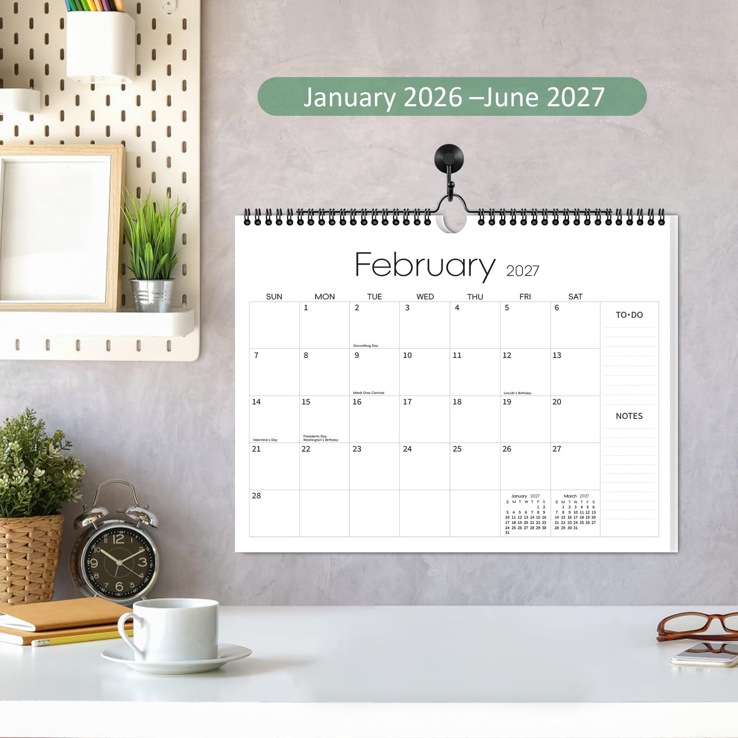 Aesthetic Wall Calendar 2026-2027, 18 Monthly Horizontal Hanging Calendar from January 2026 to June 2027, 14.5" x 11.5" Minimalist Modern & Simple Paper Wall Calendar for School, Home, Office