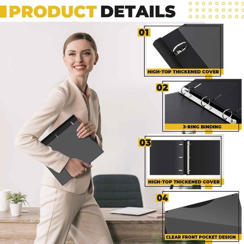 Henoyso 6 Pcs 1 Inch Telescoping 3 Ring Binder with Telescoping Spine 200 Sheets Capacity 3 Round Rings Flexible Plastic Notebook Binder with Clear Front Cover for School, Office(Black)