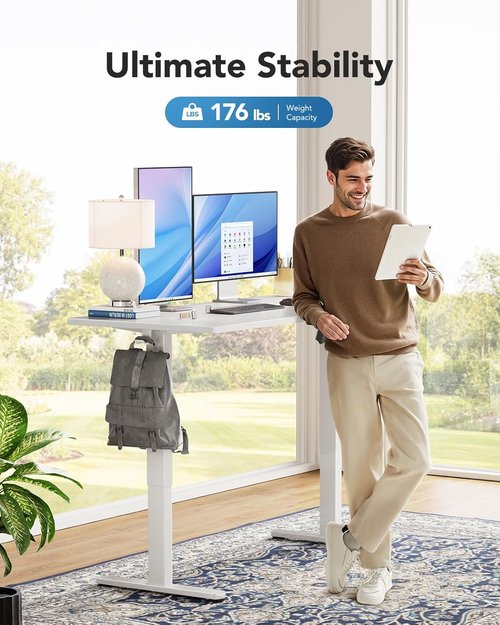 HUANUO Electric Standing Desk - Adjustable Height Computer Desk with 4 Memory Settings | 40" x 24", White