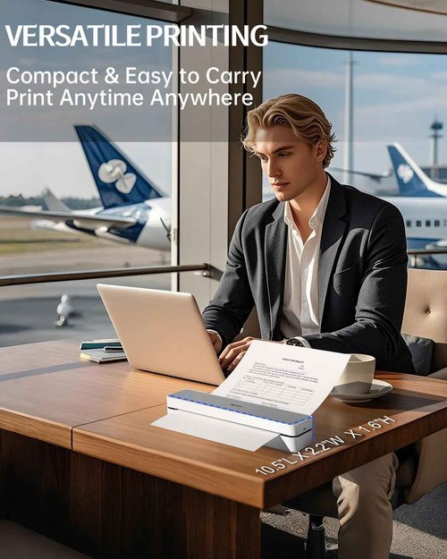 Inkless Portable Printer for Travel, 300DPI Wireless Thermal Printer Support 8.5" x 11" US Letter, A4, MT610Pro Small Bluetooth Printers Compatible with iOS, Android Laptop for Home Office Car, Grey