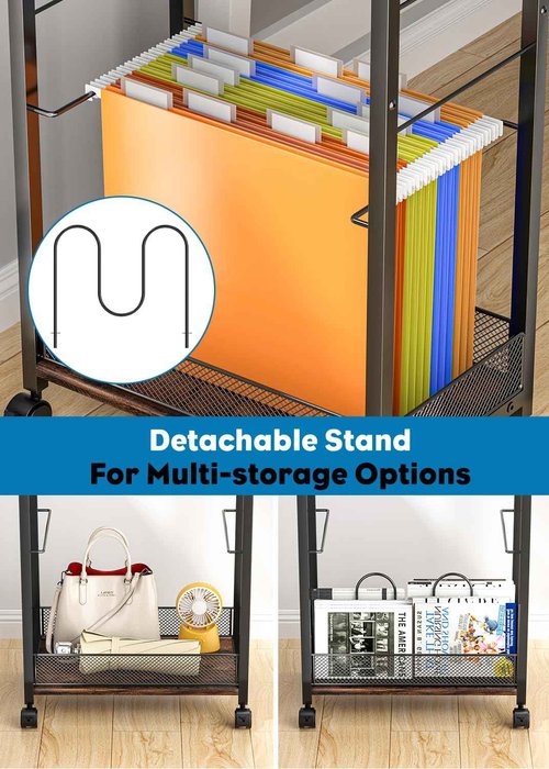 8 Tier Rolling Cart Work As Office File Cart Organization,Teacher Cart,Mobile Bookshelf Carts Or Hanging File Folders on Lockable Wheels,Paper Letter Storage for Home Office, School