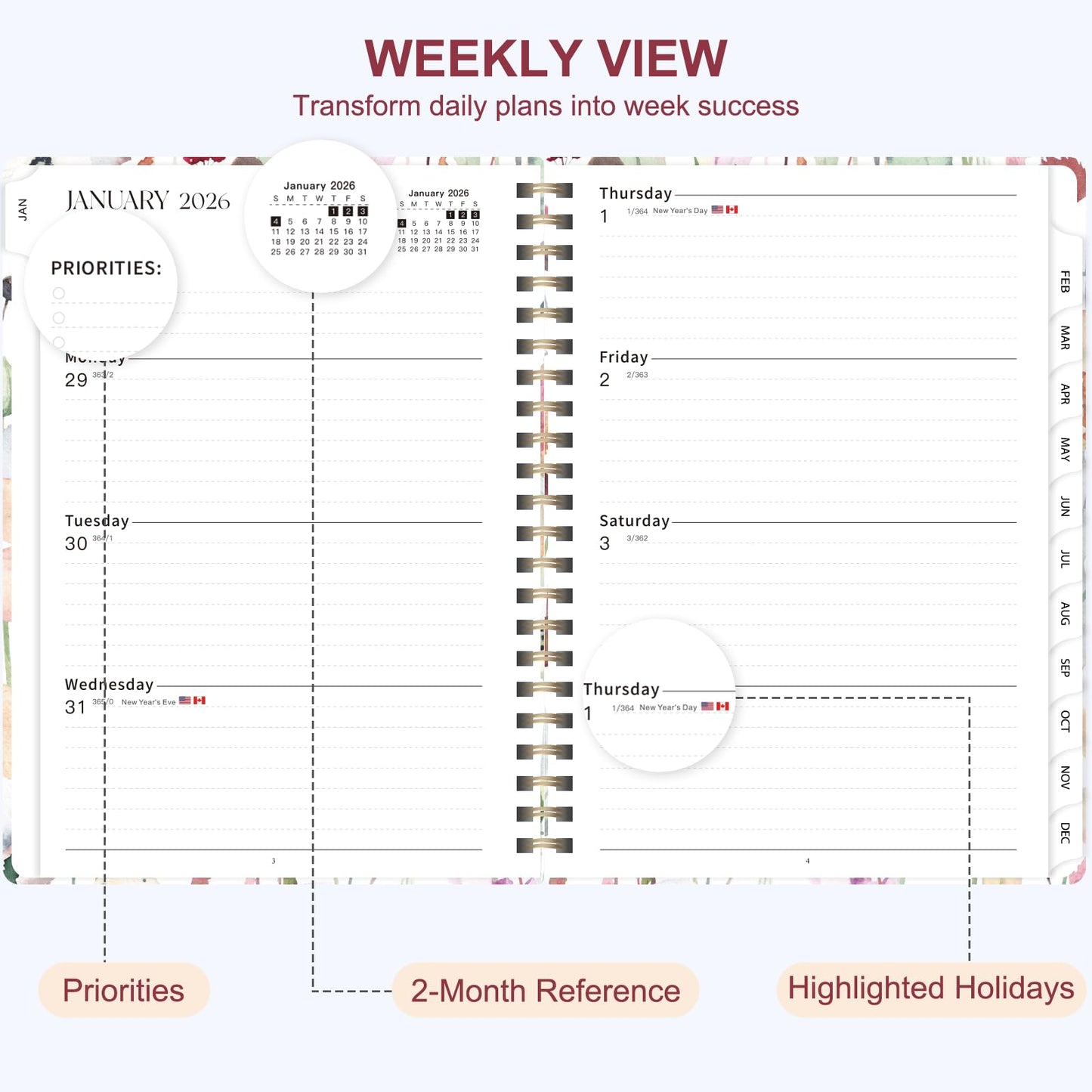 2026 Planner, Weekly and Monthly Calendar Academic Planner, Jan 2026 - Dec 2026, Planning Agenda Book for Desk Accessories and School Supplies - A5 (6.3'' x 8.5'')
