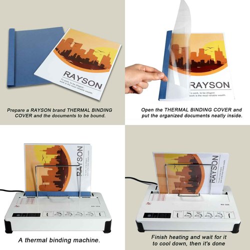 RAYSON TBC2346-100BL-US Thermal Binding Covers, Letter Size Blue Binding Cover, 1/16in, 1/8in, 3/16in, 1/4in Multi-Size Pack of 100