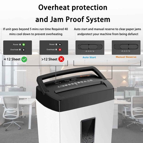 Bonsaii Heavy-Duty Shredder, Up to 12 Sheets, P-4 high Security, Credit Cards, Mail, & Staples, 5.5-Gallon bin with a Transparent Window, Suitable for Heavy-Duty use in Home Offices, White & Black