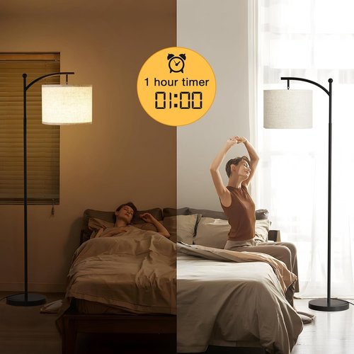 Ambimall 60" Modern Floor Lamp - Remote Control & Stepless Dimmable Bulb | Adjustable Brightness & Color Temperature - Beige Shade & Black Pole