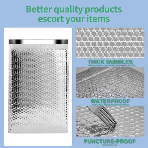 QIQIDAI Thermal Bubble Mailer 8 x 11 Inch, Self Seal Cool Bubble Mailers 25 Pack,Insulated Bubble Mailers for Cold Shipping,Foil Mailing Envelopes,Silver Insulated Shipping Bags for Food,Cosmetics