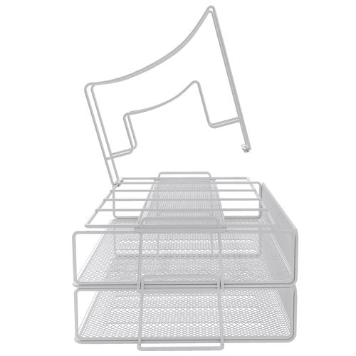 superbpag Desk Organizer, Stackable Letter Tray with 5 Section Vertical File Organizer, Mesh Desktop File Sorter for A4/A5 Paper/Document/Magazine/Mail/Bill, White