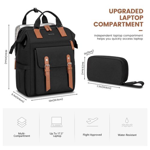 LOVEVOOK Laptop Backpack, Travel Bag with 17.3 inch Laptop Compartment, Water Resistant Teacher Nurse Doctor Work Bag, Anti-theft Daypack, Black Brown