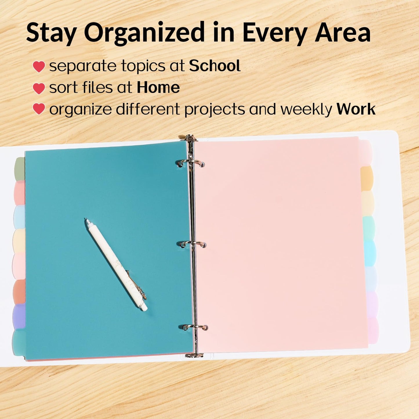 Sooez 8 Tabs Long-Lasting Plastic Write & Erase Large Tabs Dividers for 3 Ring Binder, Aesthetic Cute Pastels Binder Dividers for Student, Teacher, Office, Home Organizers, 2 Sets, Muted
