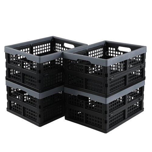 Rinboat 15 L Plastic Collapsible Crates, Stackable Folding Crates, 4 Packs
