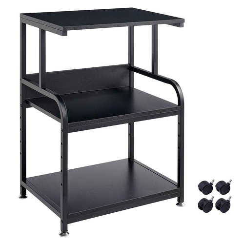 Fannova Printer Stand, 3 Tier Printer Table with Height Adjustable Storage Shelf, Rolling Printer Cart with Wheels for Home Office Organization, Black