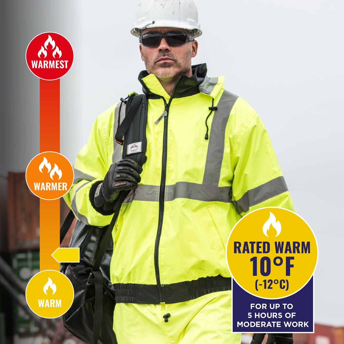 High Visibility Reflective Winter Bomber Jacket, Zip Out Fleece Liner, ANSI Compliant, Ergodyne GloWear 8379