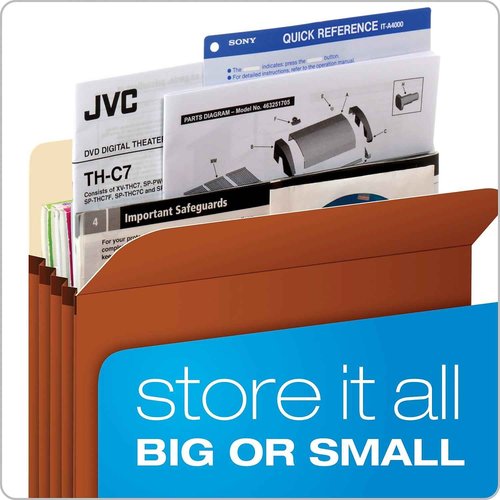 Pendaflex® Extra-Strong Acid-Free File Pockets, Letter Size, 5 1/4" Expansion, 30% Recycled, Red, Box of 50