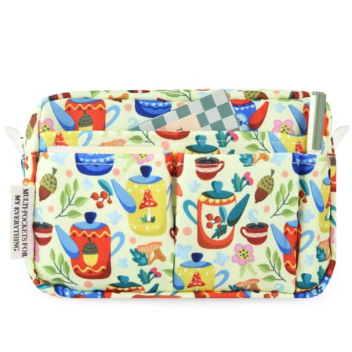 qianshan Multi-functional Portfolio Organizer, Waterproof Travel Pouch Zippered Case,Journal Supplies Storage Case for Notebooks, Make-up, Office Supplies.Yellow Teapot