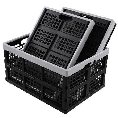 Yuright 34 Liter Plastic Collapsible Crate for Storage, 3 Pack Foldable Milk Crate, Black