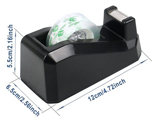 BOMEI PACK Tape Dispensers Desk, 1 Pack Black with 12Rolls Transparent Tape, 1 Inch Core, for Gift Wrapping, School, Office and Home