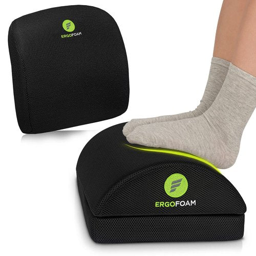 ErgoFoam Adjustable Foot Rest (Rounded, Mesh, Black) and Lumbar Support Pillow Bundle