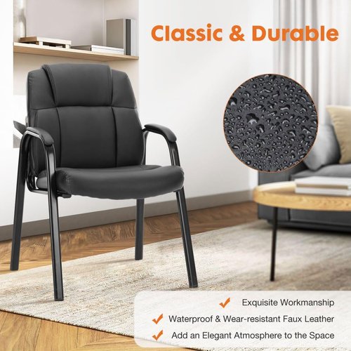 UOCFYK PU Leather Conference Room Chair, Tall Back Chairs with with Padded Arms and No Wheels, Guest Chair for Reception Waiting Room Black
