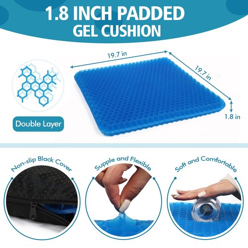 JAEMEYEM Gel Seat Cushion (20"x20"x2") for Long Sitting, Super Large Gel Cushions for Elderly Pressure Relief, Office/Desk Chair, Wheelchair, Car & Airplane Seat, Couch, Stadium Cushion Pads