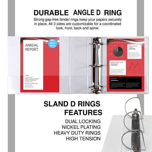 3 Ring Binder, 3" Professional Angle D-Rings, Presentation Folder for Standard Pages with Inside Pockets, Customizable Clear View White Binder (6 Pack)