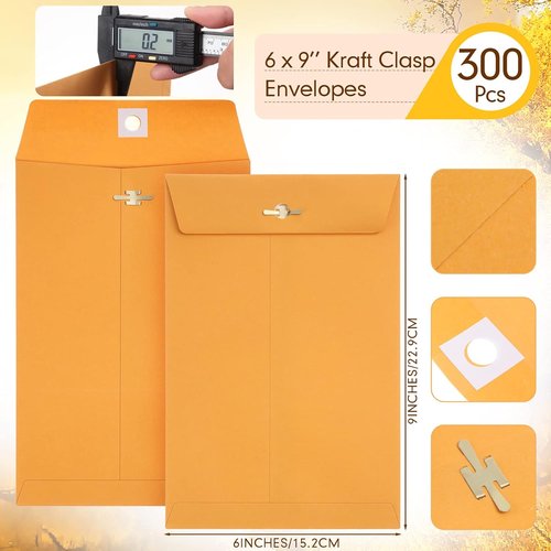 Regine Switzerland 300 Pcs Manilla Envelopes - 6 x 9 Clasp Kraft Catalog for Office & School Use