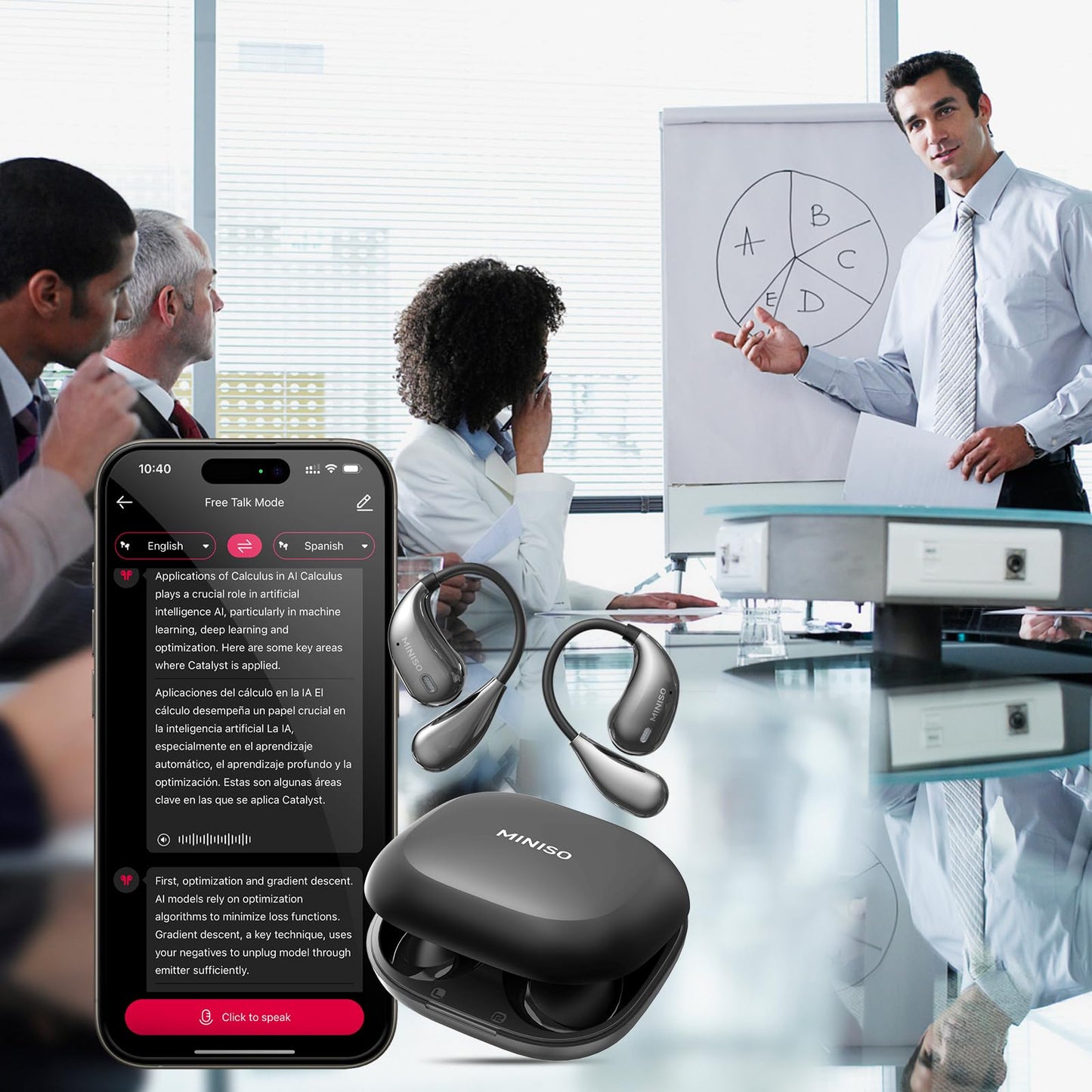 MINISO X33 AI Translation Wireless Earbuds Open Ear Earbuds Bluetooth IPX5 Waterproof 35Hrs Playtime On Ear Headphones Immersive Premium Sound Long Distance Connection Headset with Charging Case Pink