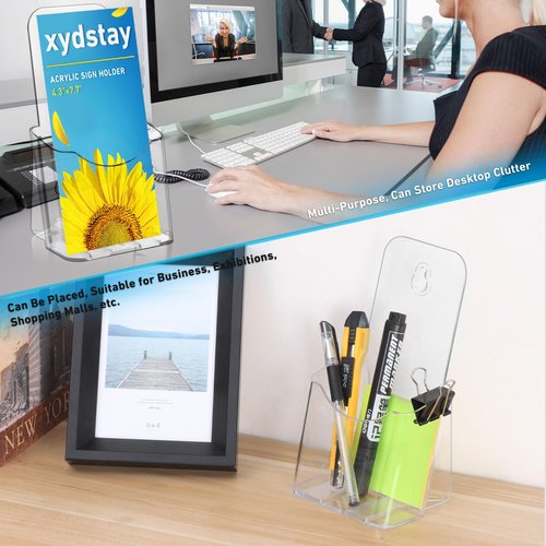 xydstay Acrylic Brochure Holder 4x9 Inches Slant Back Design, Clear Display Stand, Plastic Table Stand Sign Holder,Pamphlet Holder Flyer Holder, Acrylic Display Stand, Acrylic Table Signs Plastic Paper Holder for Office, Home, Store, 2 Pack