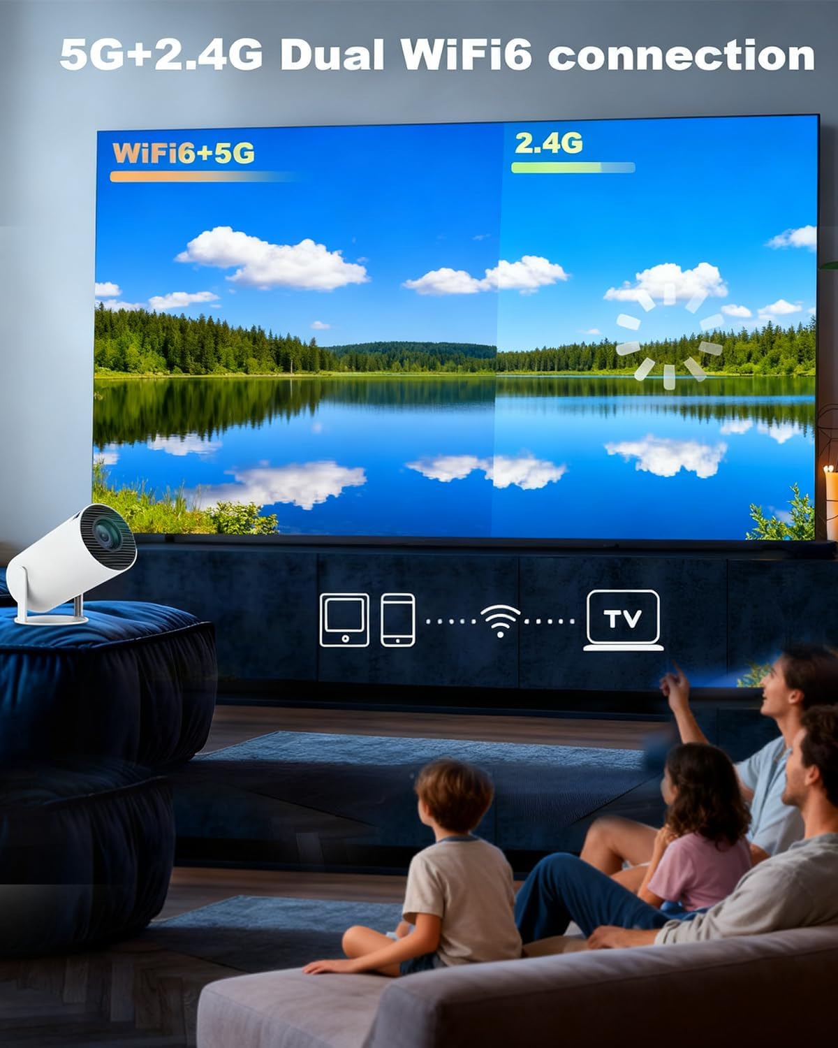 Skiennix Mini 210° Smart Projector - Extra Large Fantasy Display | 1080p HD, Compatible with Smartphone & TV Stick
