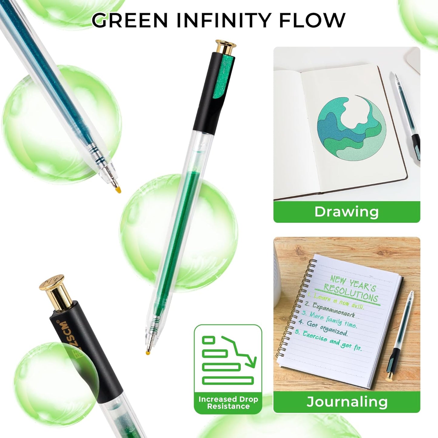 Skiennix Retractable Glitter Gel Pens - 12 Vibrant Colors | 1 mm Fine Point for Smooth Writing