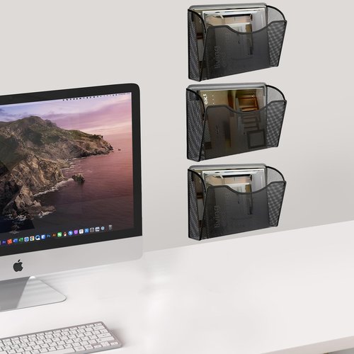 Gawerk 3 Pack Wall File Organizer, Mesh Hanging Metal Vertical Wall Mounted File Holder for Office/Home