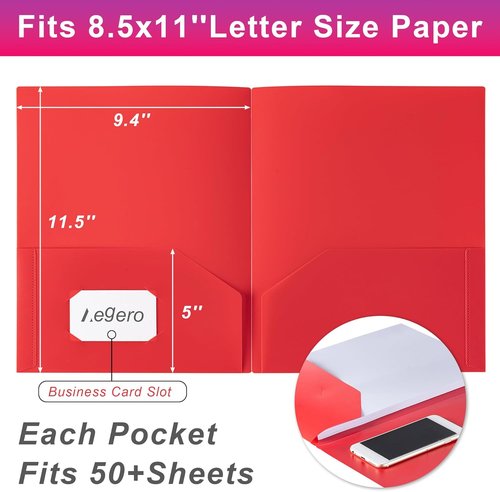 Aegero Plastic File Folders - Durable 2-Pocket Design with Business Card Slot | 7-Pack, Pink, Letter Size