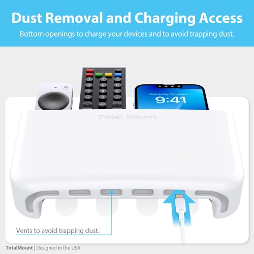 TotalMount Hole-Free Remote Holder – Eliminates Need to Drill Holes in Your Wall (Premium White Holder for 3 or 4 Remotes)