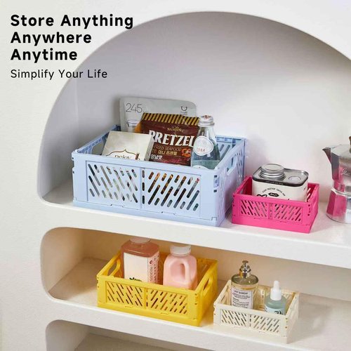 2-Pack Collapsible Plastic Storage Baskets for Organizing, Stackable Storage Bins - Space-Saving for Classroom, Kitchen, Bathroom, Office & Bedroom,Foldable Crates (white,16.89 x 6.46 x 11.54in)