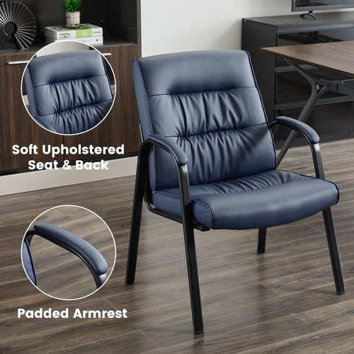 BoisKom Big&Wide Office Guest Reception Chair Set of 6, Conference Room Chairs Waiting Room Chairs 6 Pack, Modern Leather Office Desk Chair No Wheels(Navy Blue)