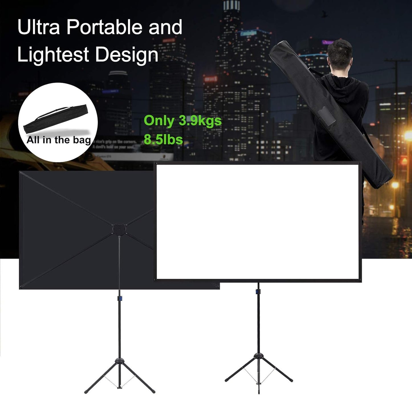 Skiennix Portable Projector Screen - 80 Inch 16:9 Outdoor Movie Screen | Lightweight & Easy Setup
