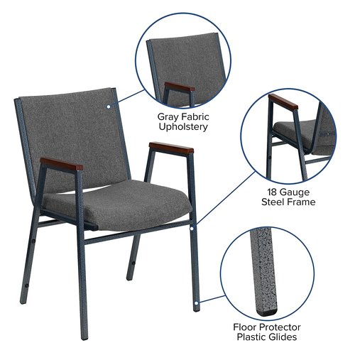 Flash Furniture HERCULES Series Heavy Duty Gray Fabric Stack Chair with Arms and Ganging Bracket