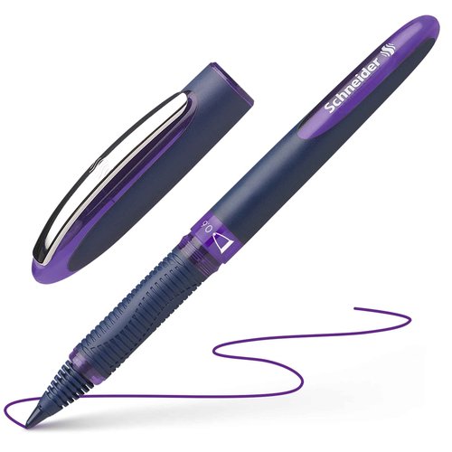 Schneider One Business Rollerball Pen, 0.6 mm Ultra-Smooth Tip, Blue Barrel, Violet Ink, Box of 10 Pens (183008)
