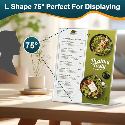 12 Pack Acrylic Sign Holder 8.5x11 Inches, Clear Plastic Table Paper Display Stand, L-Shape Vertical Menu Holder Stand, Clear Picture Photo Flyer Display Stand for Restaurants, Store, Office Desktop